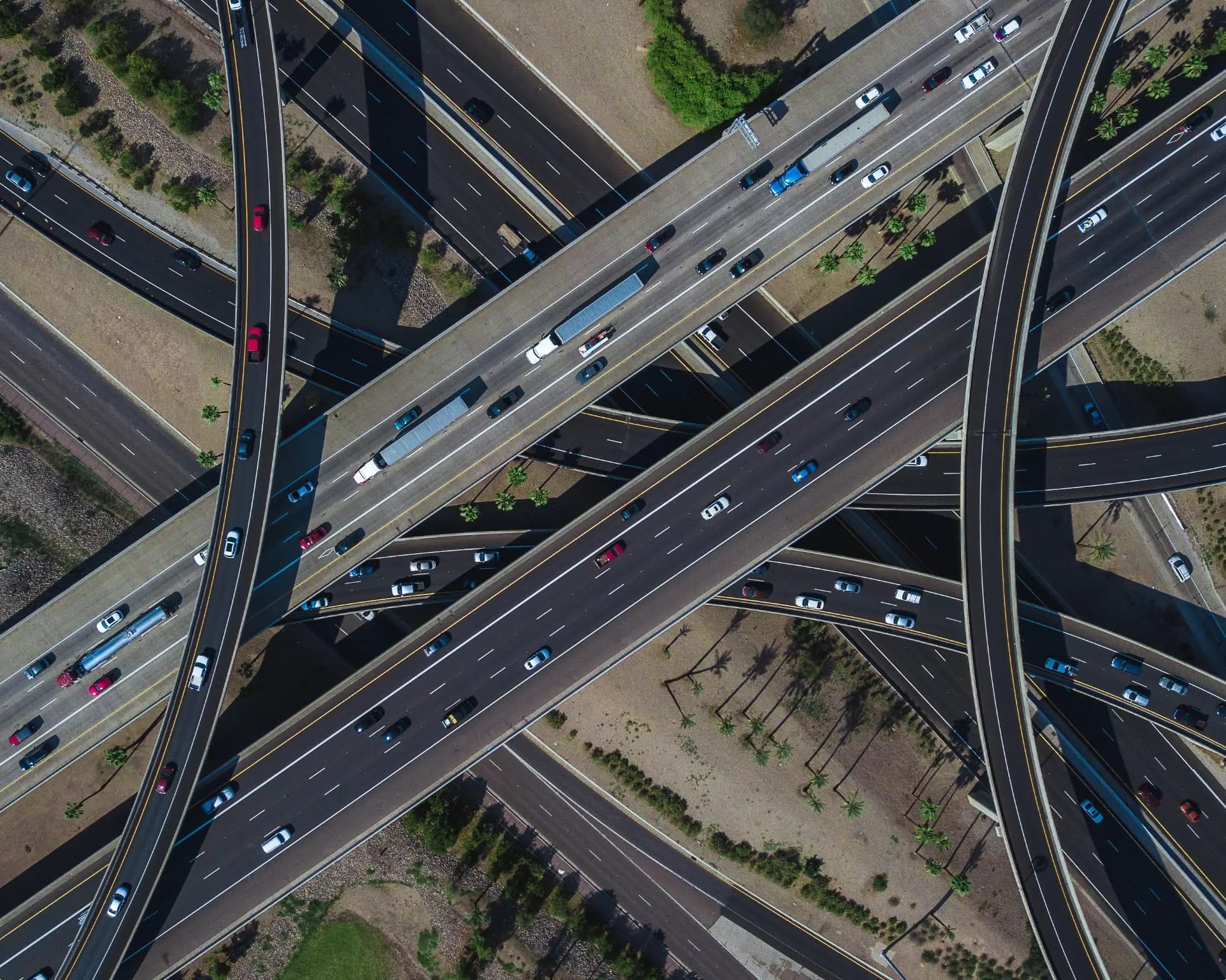 many roads crossing over and under each other